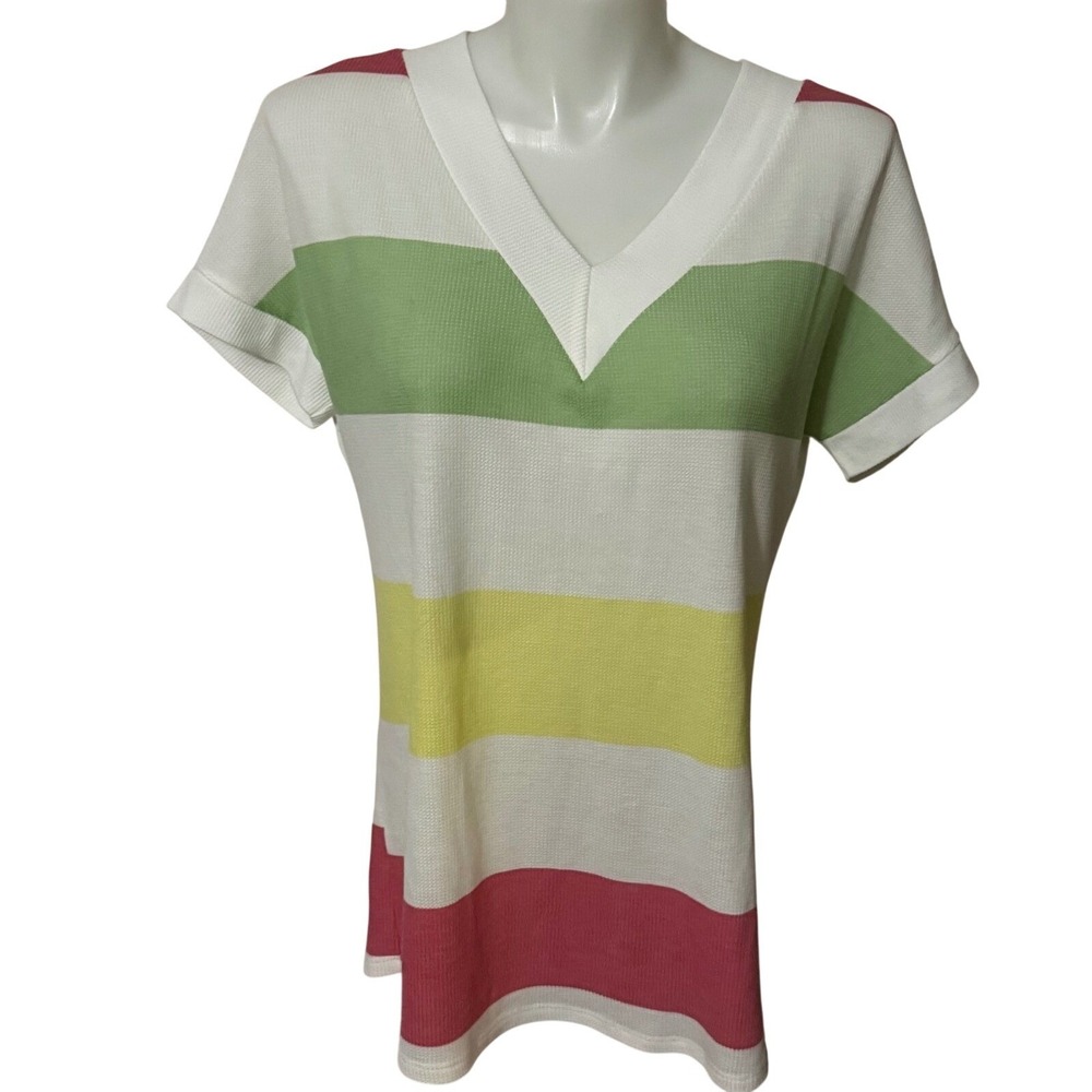 NEW FIRST LOOK Womens Striped V-Neck Tunic Top Size Large